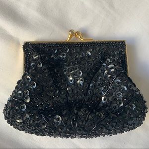 Dancin’ Black/Gold Beaded and Sequin Mini Clutch